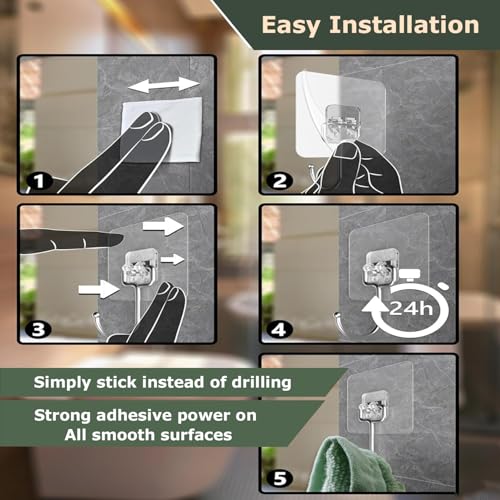 DALUCI Big Size Self Adhesive Hooks Transparent Wall Hooks for Hanging – Heavy Duty Wall Hanger Hook for Bathroom, Kitchen, Home, Office, Towels & Utensils – Hooks for Wall Heavy Items (Big Hook, 20) - Image 5