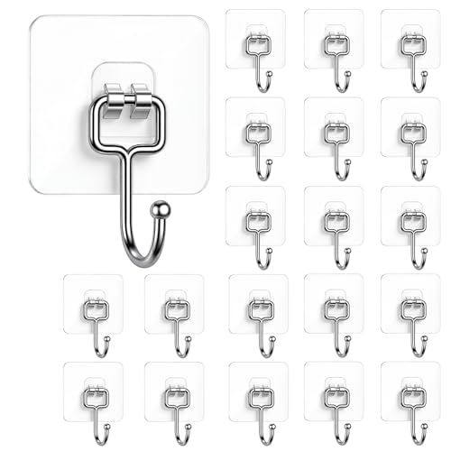 DALUCI Big Size Self Adhesive Hooks Transparent Wall Hooks for Hanging – Heavy Duty Wall Hanger Hook for Bathroom, Kitchen, Home, Office, Towels & Utensils – Hooks for Wall Heavy Items (Big Hook, 20) - Image 1
