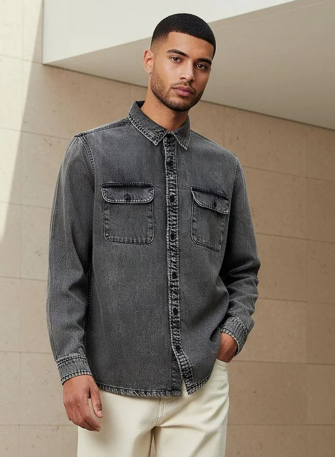Lee Cooper Lee Cooper Men Regular Fit Collared Long Sleeves Reef Denim Shirt