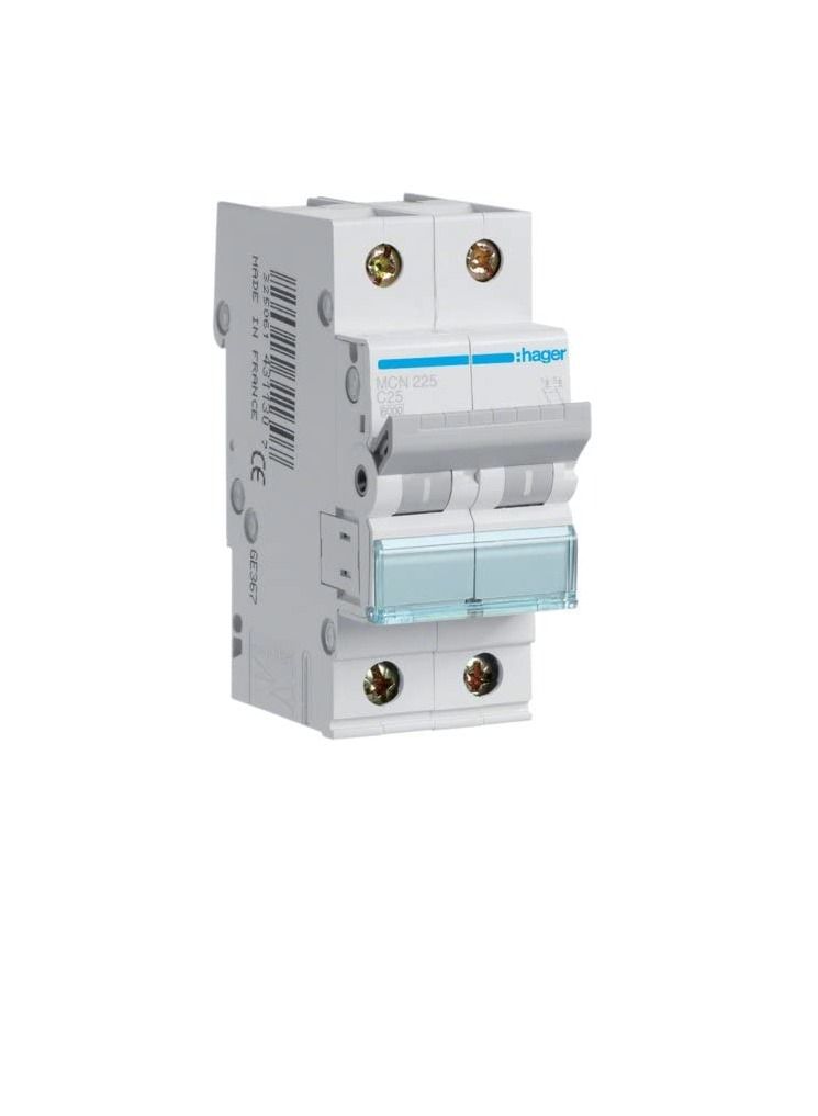 Hager HAGER Miniature circuit breaker double pole 25A 6KA DP MCB TYPE C MCN225 *ONEKONEKT*  - Image 2