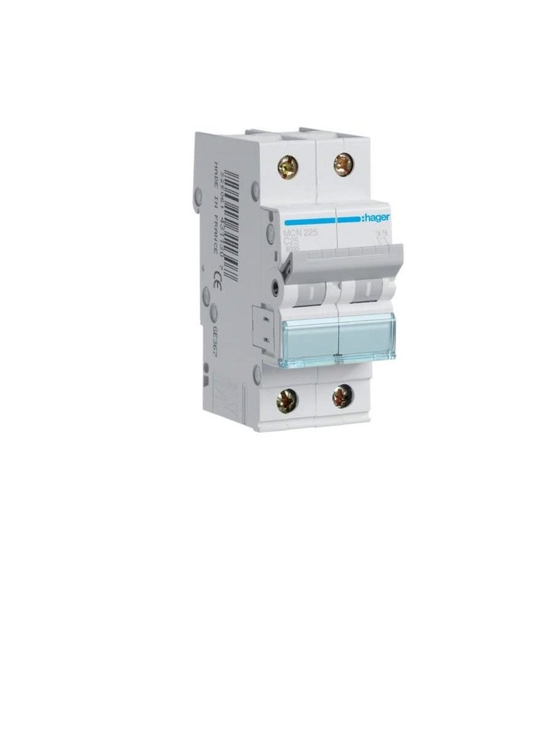 Hager HAGER Miniature circuit breaker double pole 25A 6KA DP MCB TYPE C MCN225 *ONEKONEKT*  - Image 1