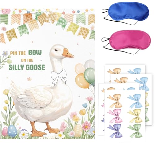 JU XIN Geese Birthday Party Decoration Stickers at Party White Goose Bow ties Games Large Poster and 24 Bow ties Themed Birthday Gift Stickers - Image 1