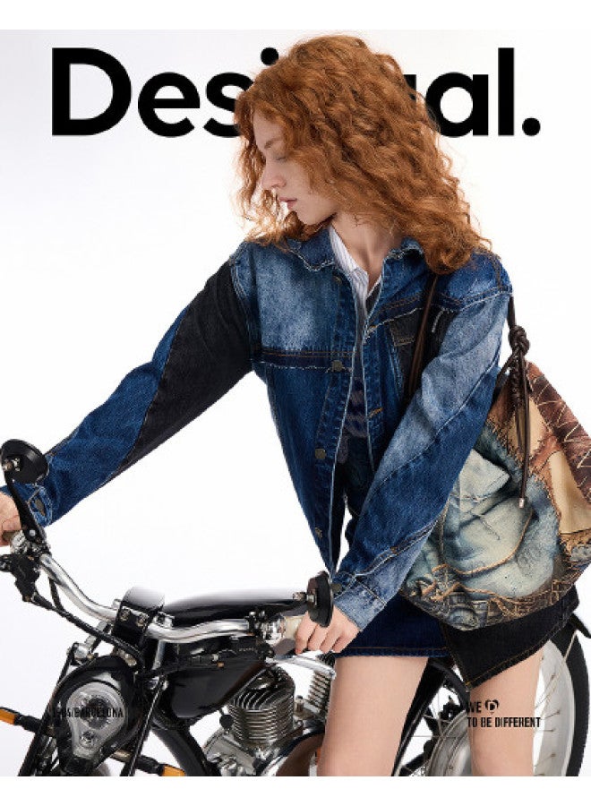 DESIGUAL ss25 New Arrival Color-blocked Washed Denim Jacket Cardigan - Image 1
