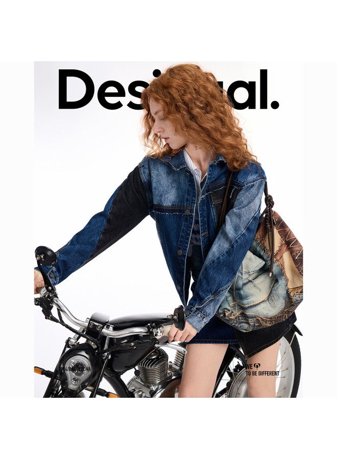 DESIGUAL ss25 New Arrival Color-blocked Washed Denim Jacket Cardigan - Image 2