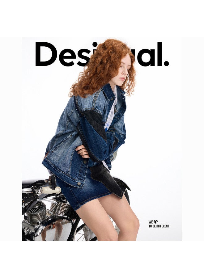 DESIGUAL ss25 New Arrival Color-blocked Washed Denim Jacket Cardigan - Image 4