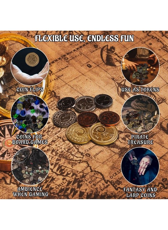 CZYY Dnd Metal Coins Set Of 60 With Leather Pouch Gaming Tokens Pirate Treasure Accessories & Props For Board Games Dungeons And Dragons Tabletop Rpgs And Larp - Image 4
