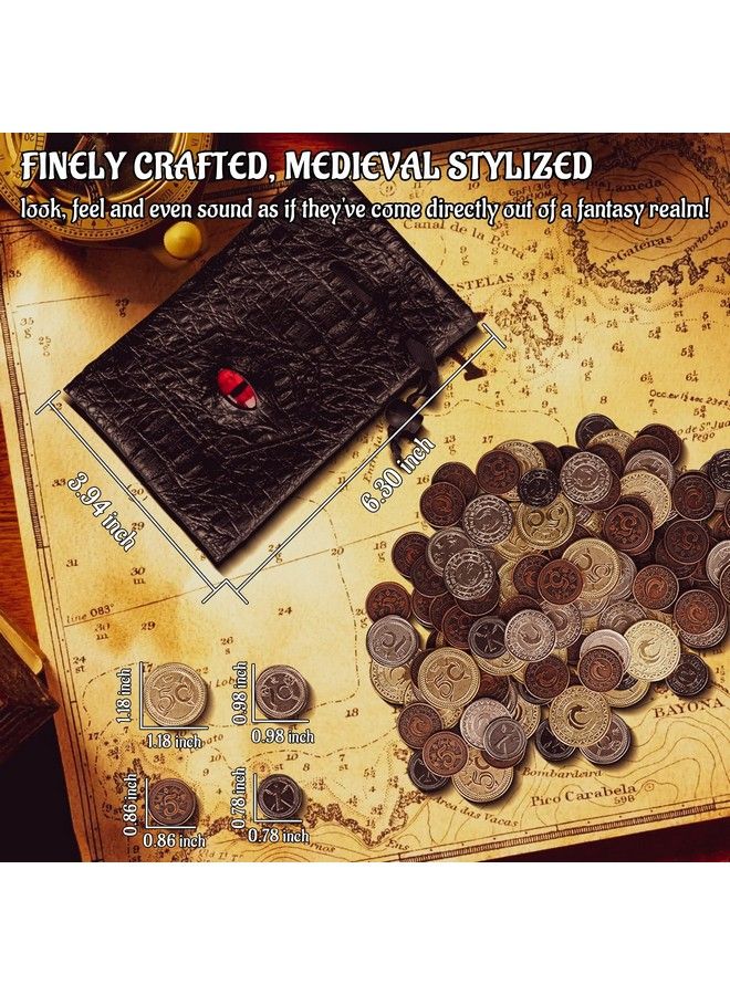 CZYY Dnd Metal Coins Set Of 60 With Leather Pouch Gaming Tokens Pirate Treasure Accessories & Props For Board Games Dungeons And Dragons Tabletop Rpgs And Larp - Image 5