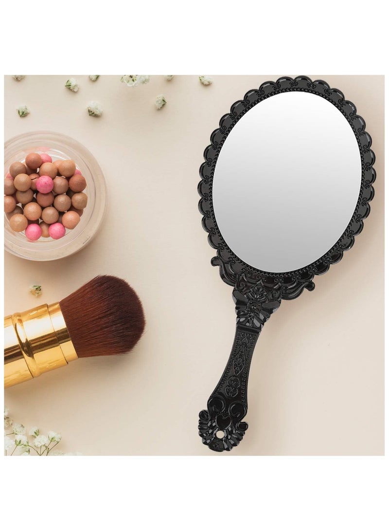 Handheld Mirror with Handle, Makeup Compact Hand Mirrors Travel Small Vintage Purse Mirrors, Hand Held Packet Mini Mirrors for Girls Decorative Embossed Flower (Black) - Image 4