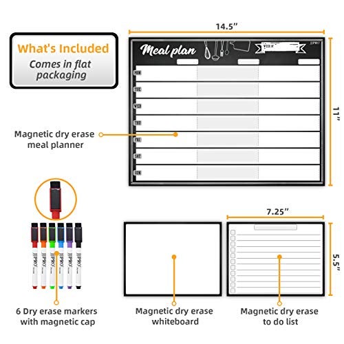 JJPRO Magnetic Dry Erase Meal Planning Whiteboard for Refrigerator-One 14.5x11 Weekly Menu Board and Two Notes Whiteboard for Kitchen Fridge-Refrigerator Organizer with Meal Planner Boards - Image 2