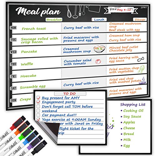 JJPRO Magnetic Dry Erase Meal Planning Whiteboard for Refrigerator-One 14.5x11 Weekly Menu Board and Two Notes Whiteboard for Kitchen Fridge-Refrigerator Organizer with Meal Planner Boards - Image 1