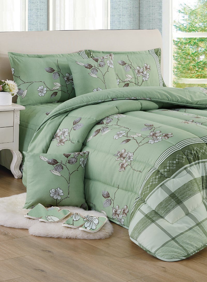 Moon Bed In A Bag Medium Filling King Size Comforter Set, 10 Pcs Floral Bedding Set Size 220 X 240 Cm with Comforter, Quilted Bed Skirt, Pillowcases, Cushion & Bedroom Slipper, Multicolor  - Image 1