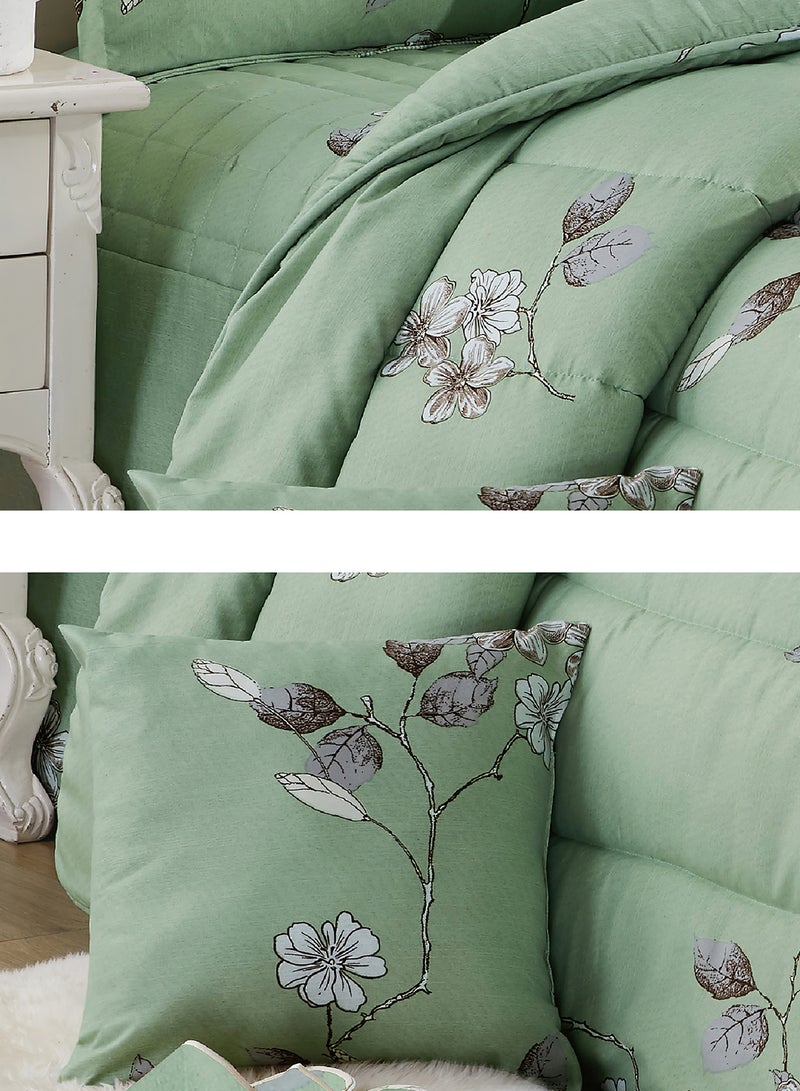 Moon Bed In A Bag Medium Filling King Size Comforter Set, 10 Pcs Floral Bedding Set Size 220 X 240 Cm with Comforter, Quilted Bed Skirt, Pillowcases, Cushion & Bedroom Slipper, Multicolor  - Image 3