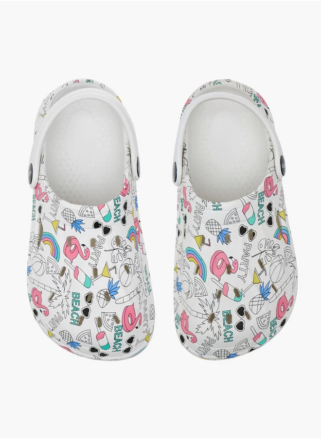 Aqua Graphic Print Clogs with Backstrap