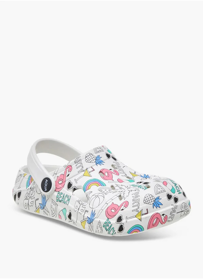 Aqua Graphic Print Clogs with Backstrap