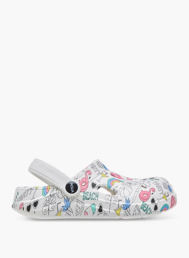 Aqua Graphic Print Clogs with Backstrap