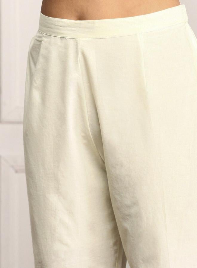 ISHIN Women's Off White 100% Cotton Embellished Full Length Palazzo Regular Fit Kurta Set  - Image 3