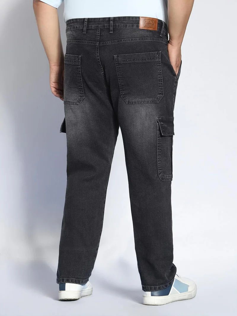 Urbano Fashion  Urbano Plus Men's Grey Regular Fit Washed Cargo Jeans with 6 Pockets Stretchable  | Best Price UAE