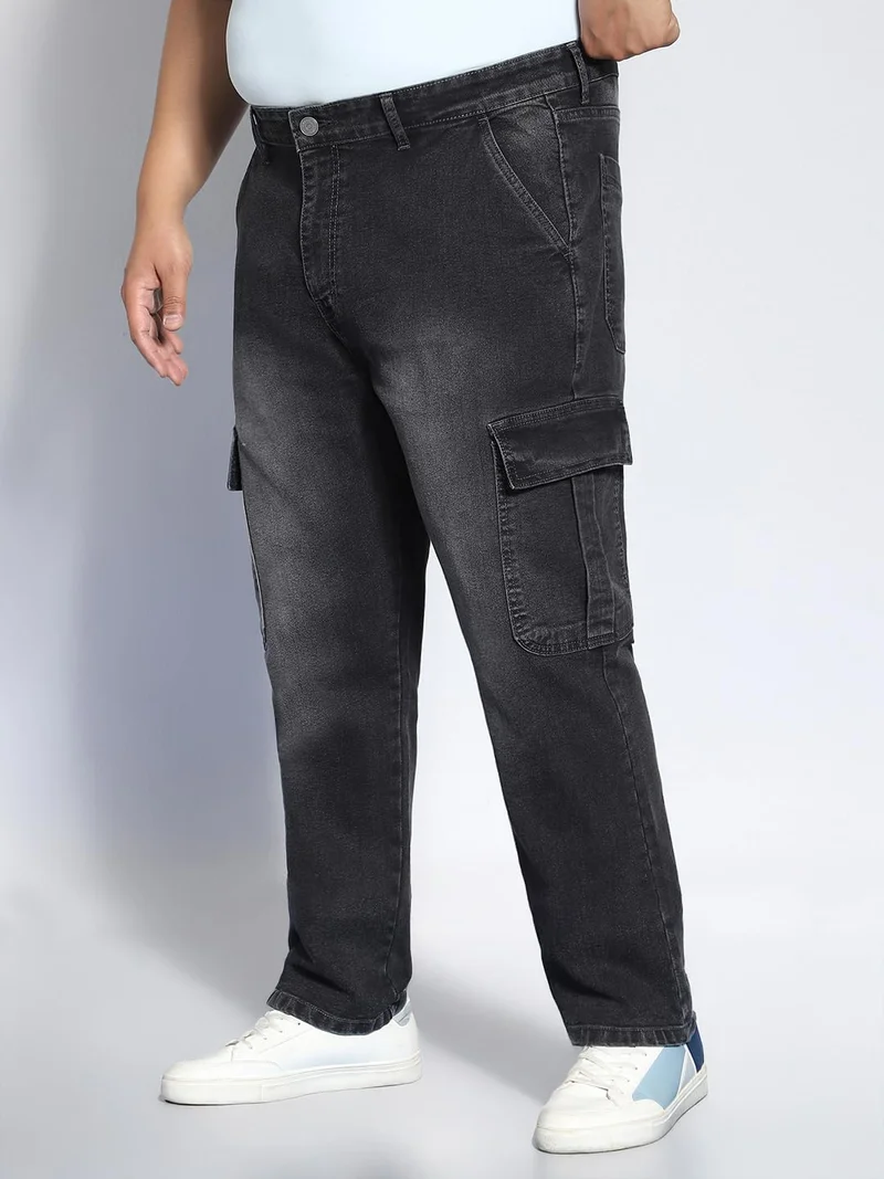Urbano Fashion  Urbano Plus Men's Grey Regular Fit Washed Cargo Jeans with 6 Pockets Stretchable  | Best Price UAE