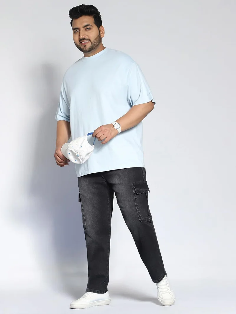 Urbano Fashion  Urbano Plus Men's Grey Regular Fit Washed Cargo Jeans with 6 Pockets Stretchable  | Best Price UAE