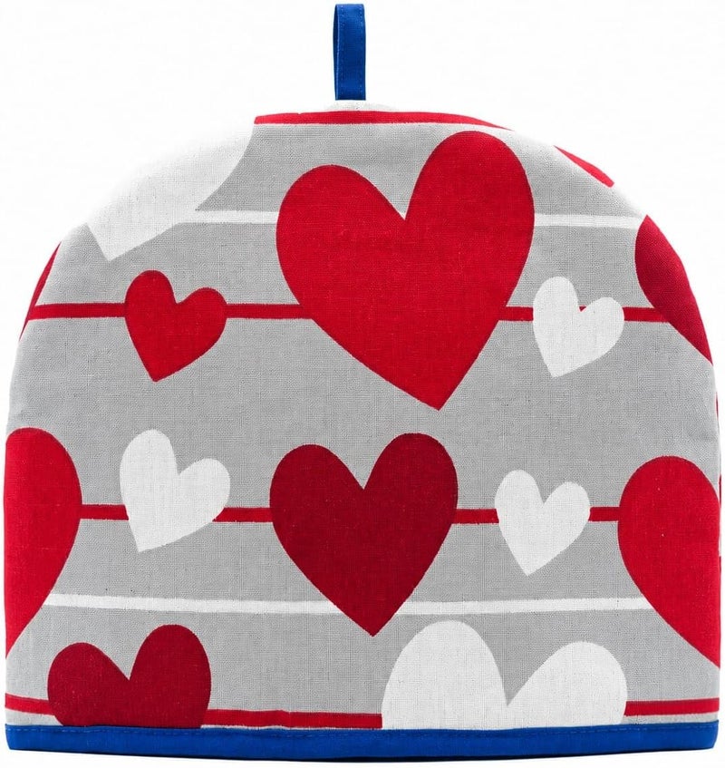 Tea Cozy for Teapot – Insulated Cotton Tea Pot Cover with Heart Print | Keeps Tea Warm Longer | Reusable Kitchen Tea Warmer Cover | 27 × 28 cm | Home & Kitchen Accessories - Image 1