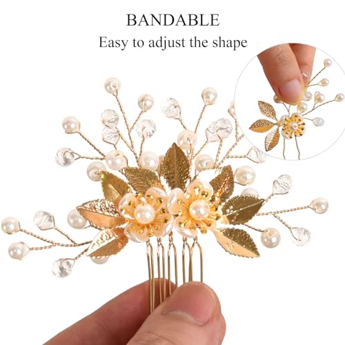 Sppry Wedding Hair Pins Set of 5 Pcs - Elegant Leaf Floral Pearl Rhinestones Hair Accessories for Bridal Women (Silver) - Image 4