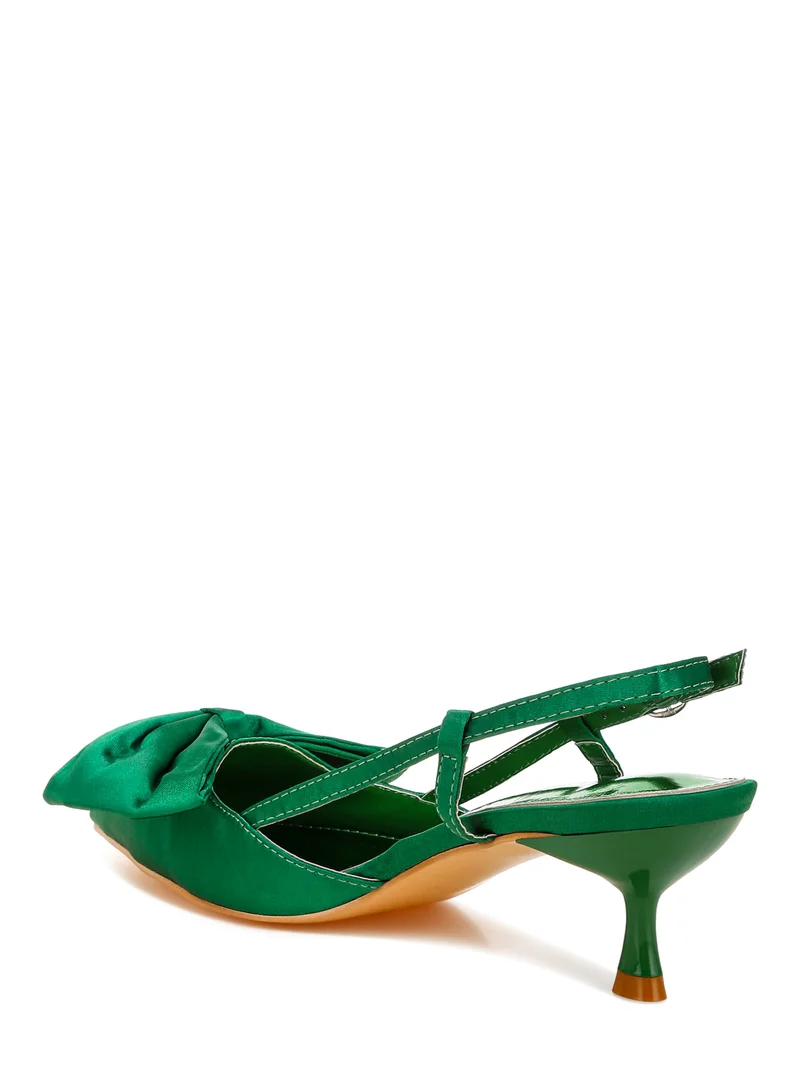 London Rag Satin Bow Slingback Sandals in Green