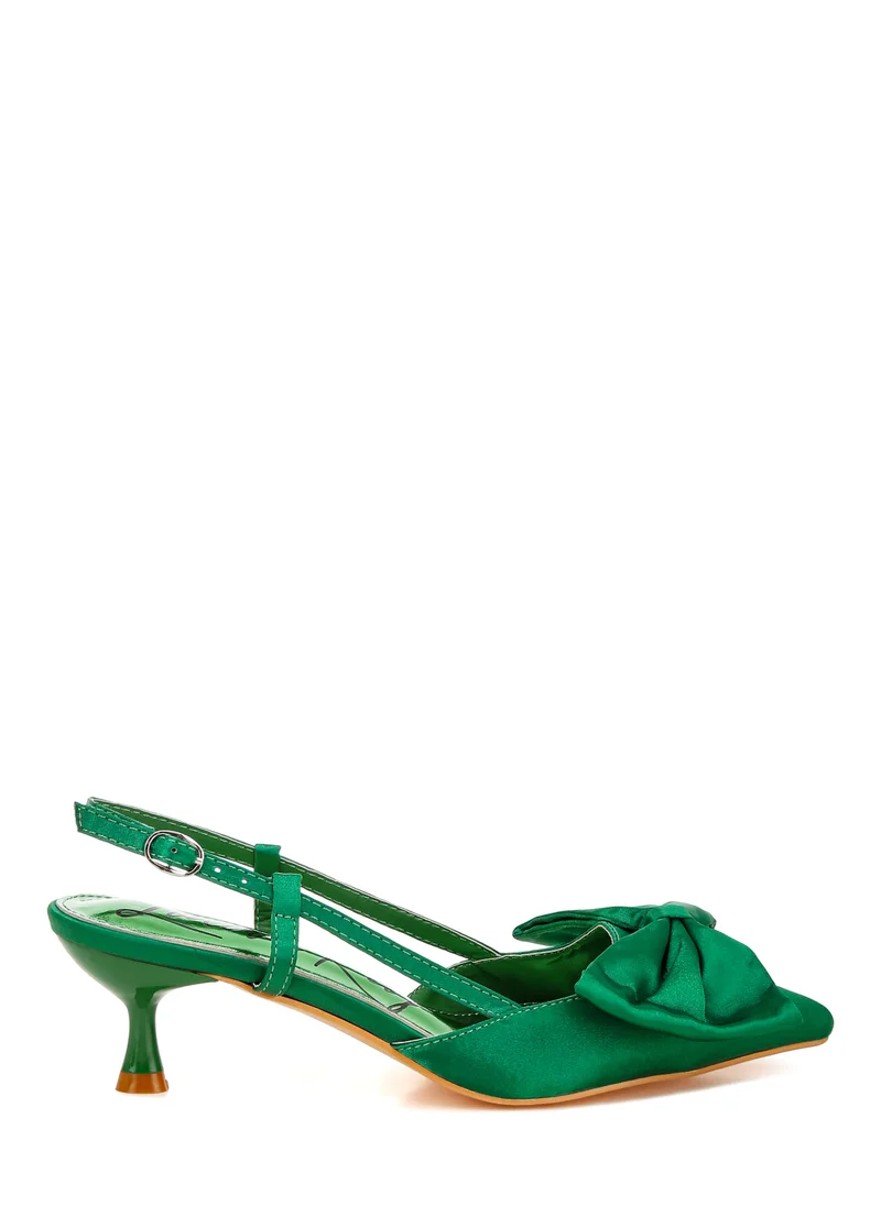 London Rag Satin Bow Slingback Sandals in Green