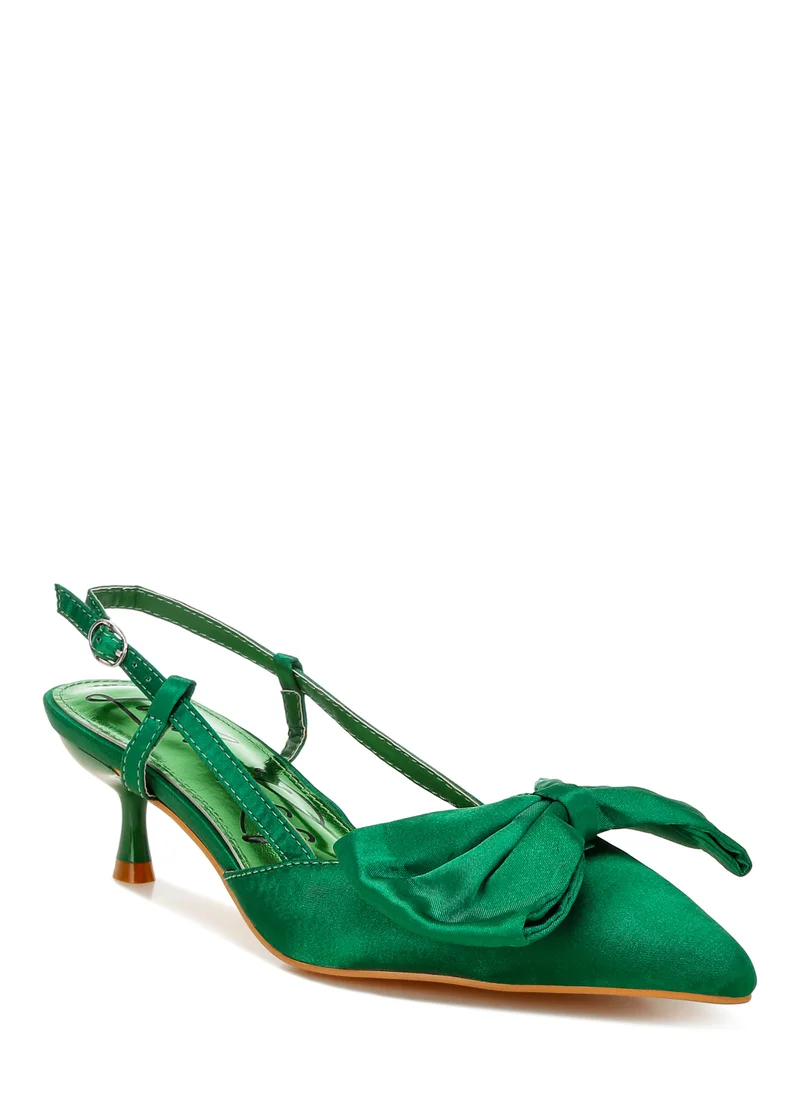 London Rag Satin Bow Slingback Sandals in Green