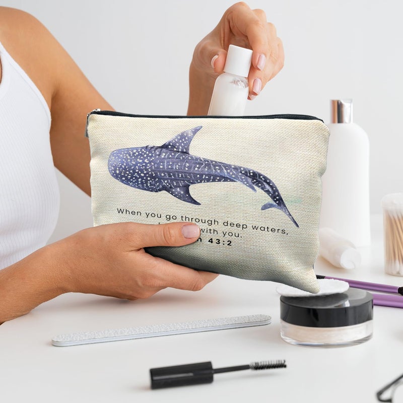RYYCDOI Whale Shark Christian Makeup Bag Pouch, Christian Shark Gifts for Women, Bible Verse Gifts Isaiah 43:2, When you go through deep waters I will be with you - Image 4