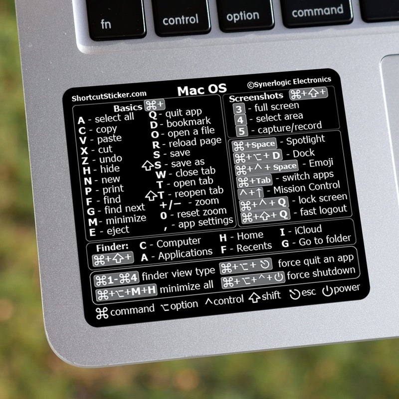 Synerlogic Synerlogic Universal Mac OS Reference Keyboard Shortcut Sticker NoResidue Laminated Vinyl  for Any MacBook AirProiMacMini Black