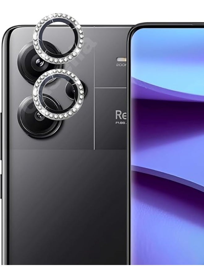 عدسة كاميرا فاخرة مرصعة بأحجار الراين لهاتف Redmi 13C، غطاء كريستالي ماسي لامع، إطار معدني أسود متين (أسود) - Image 1
