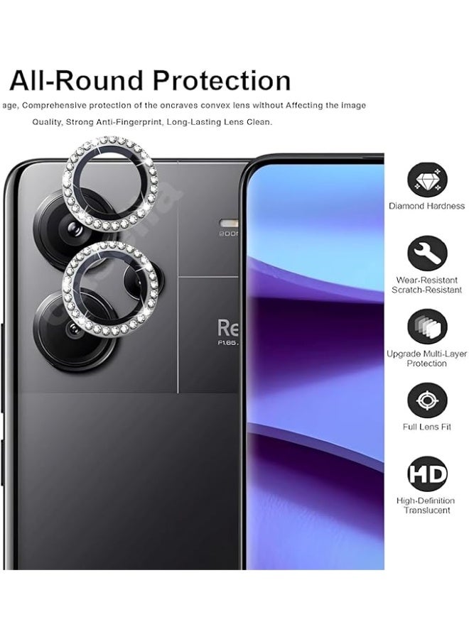 عدسة كاميرا فاخرة مرصعة بأحجار الراين لهاتف Redmi 13C، غطاء كريستالي ماسي لامع، إطار معدني أسود متين (أسود) - Image 2