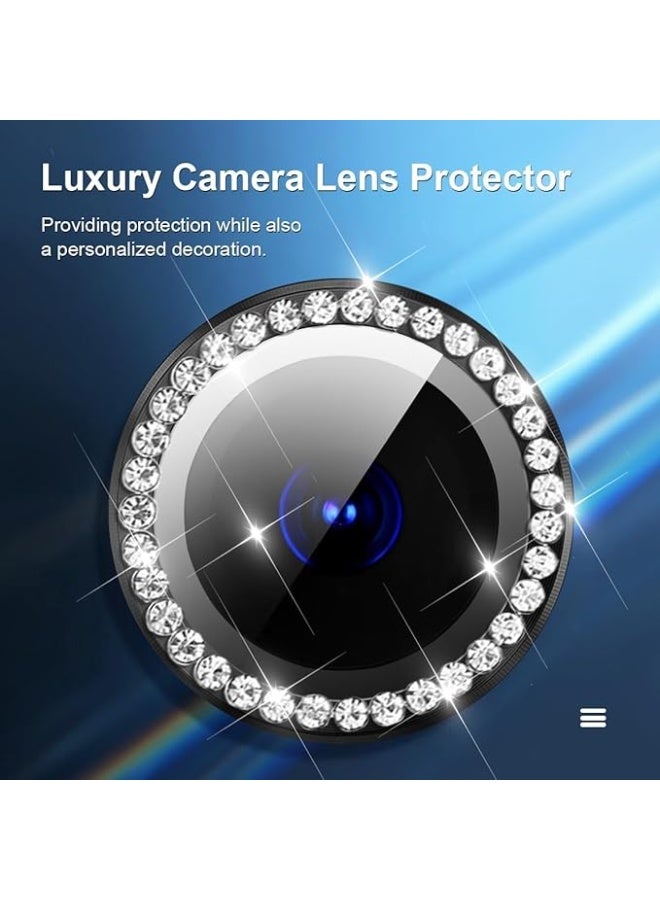 عدسة كاميرا فاخرة مرصعة بأحجار الراين لهاتف Redmi 13C، غطاء كريستالي ماسي لامع، إطار معدني أسود متين (أسود) - Image 3