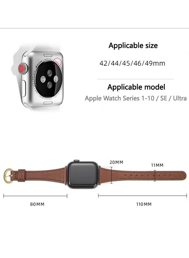 Apple Watch Leather Band, Top Grain Genuine Leather Strap, 42/44/45/46/49mm Women’s Thin Wristband, Compatible with Series 1-10/SE/Ultra 2, Brown - Image 5