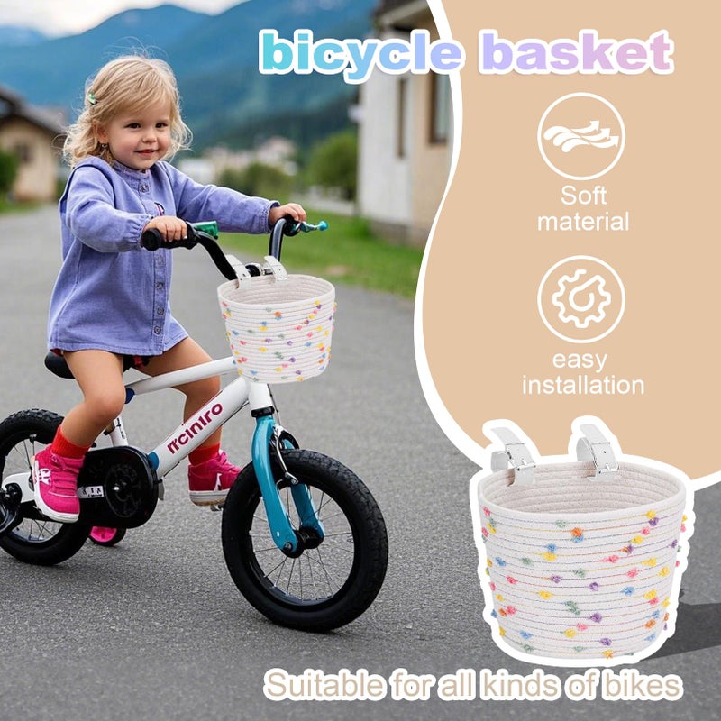 Relwears Kids Bike Basket Cotton Rope Woven Front Bicycle Basket for Boys Girls Bike Basket Kids Front Handlebar Basket for Scooter,Balance Bikes - Image 3