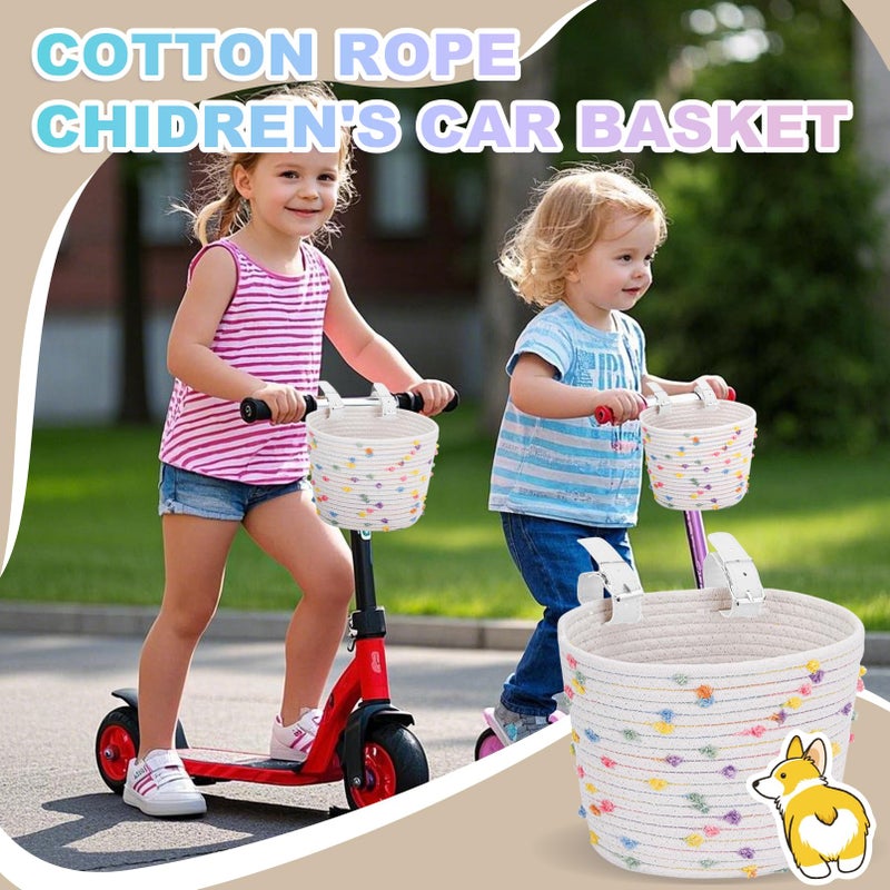 Relwears Kids Bike Basket Cotton Rope Woven Front Bicycle Basket for Boys Girls Bike Basket Kids Front Handlebar Basket for Scooter,Balance Bikes - Image 4