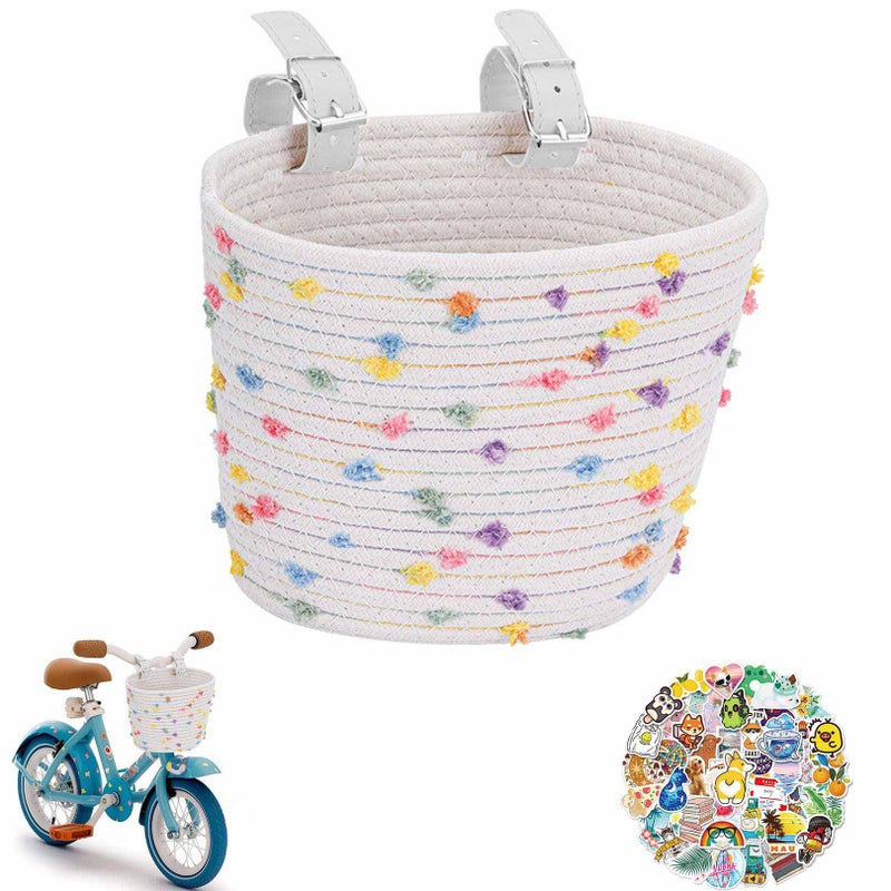Relwears Kids Bike Basket Cotton Rope Woven Front Bicycle Basket for Boys Girls Bike Basket Kids Front Handlebar Basket for Scooter,Balance Bikes - Image 1