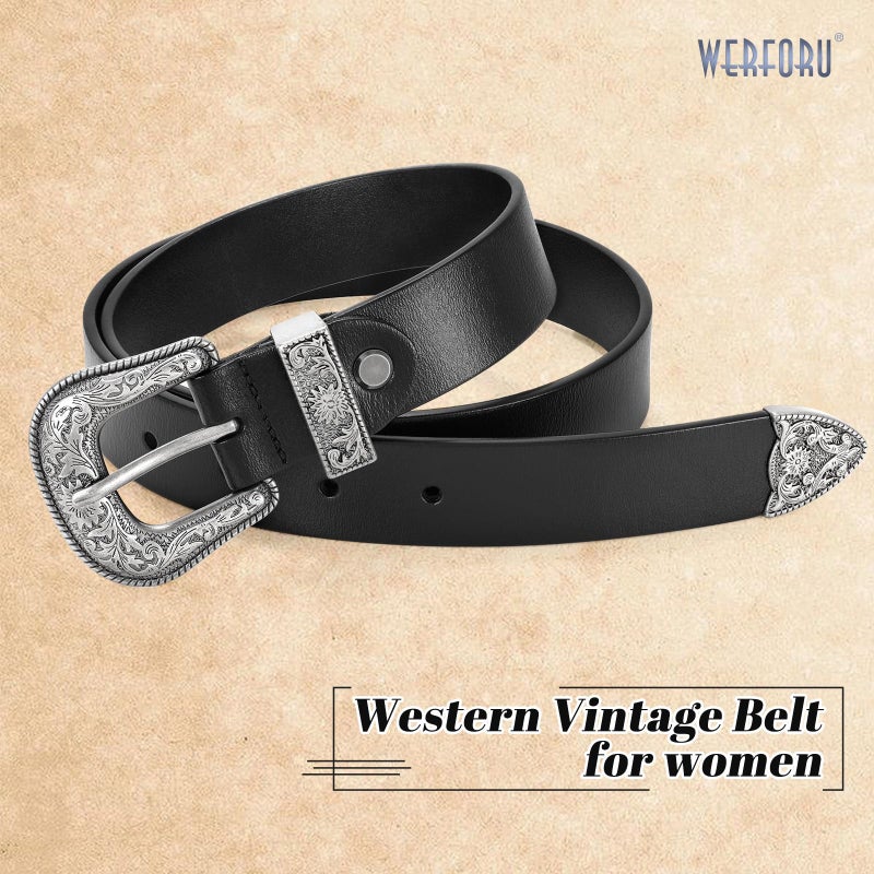 WERFORU Western Belt For Women,Cowgirl Cowboy Belt For Jeans Pants With Silver Vintage Western Buckle - Image 4