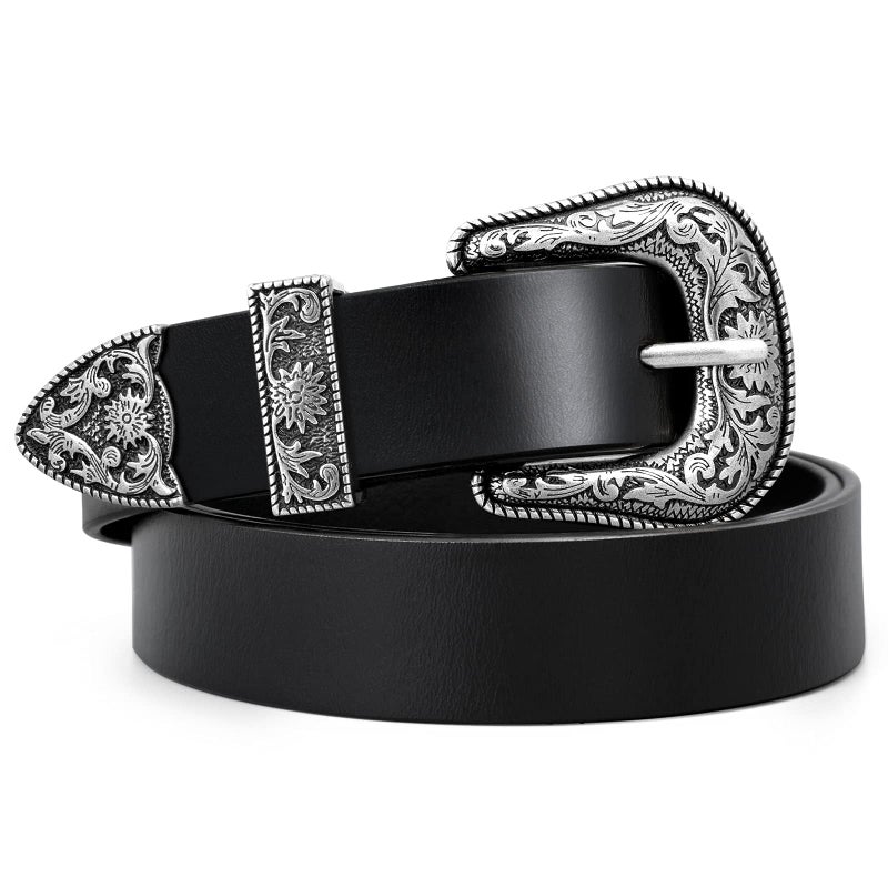 WERFORU Western Belt For Women,Cowgirl Cowboy Belt For Jeans Pants With Silver Vintage Western Buckle - Image 1