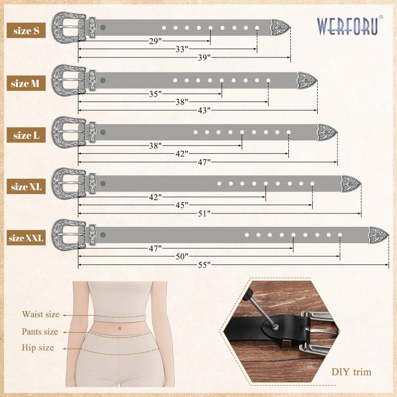 WERFORU Western Belt For Women,Cowgirl Cowboy Belt For Jeans Pants With Silver Vintage Western Buckle - Image 5