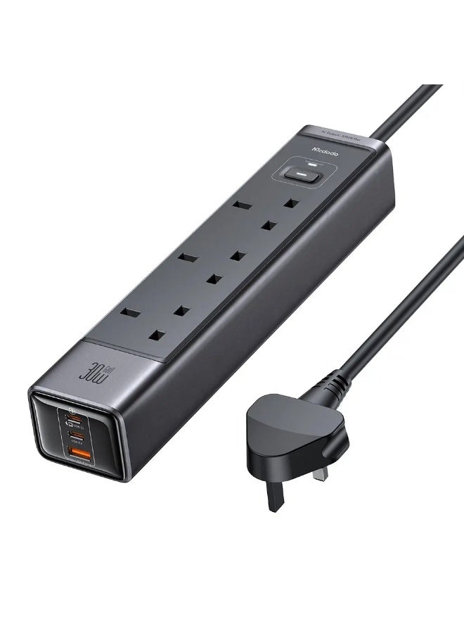 مكدودو توصيلة كهربائية ماكدودو 6 في 1 بتقنية GaN بقوة 30 واط، 3 منافذ AC، منفذين Type-C ومنفذ USB-A، كابل 1.5 متر، حماية من التموجات والتيار الزائد، محطة شحن سريع للمنزل والمكتب - Image 1