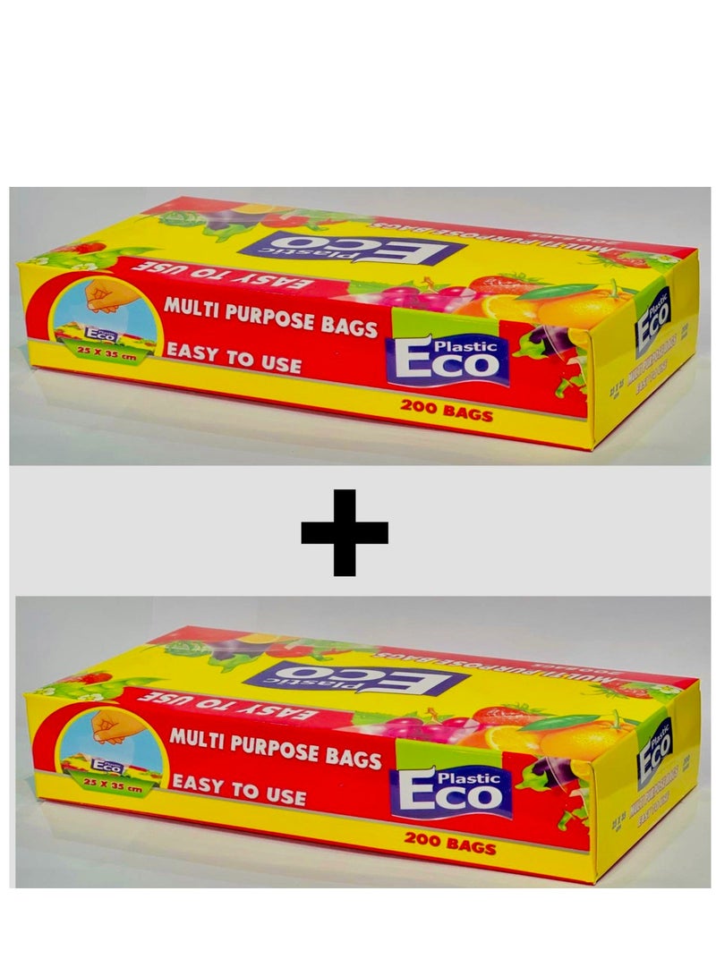 ECO Plastic 2Pack of 200 Piece freezer Bags 25x35cm Multi Purpose 400 Bags  - Image 1