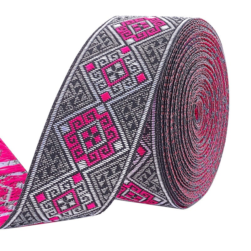 PH PandaHall 7 Yard Boho Jacquard Ribbon, 1 1/4 Inch Ethnic Emobridered Woven Ribbon Geometric Fabric Trim Fringe Vintage Persian Tape for Ramadan Clothing Bag Embellishment Decorations - Image 1