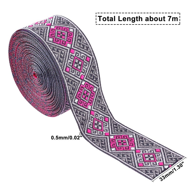 PH PandaHall 7 Yard Boho Jacquard Ribbon, 1 1/4 Inch Ethnic Emobridered Woven Ribbon Geometric Fabric Trim Fringe Vintage Persian Tape for Ramadan Clothing Bag Embellishment Decorations - Image 4