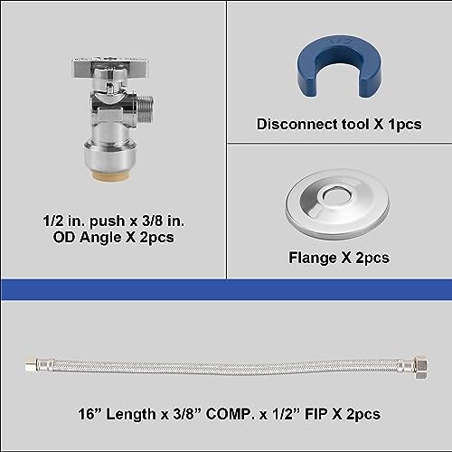 WMAXPFIT(2 Pack) 16 Inch Faucet Water Supply Line 3/8 Inch Female Comp. x 1/2 Inch FIP, Faucet Flexible Water Connector Hose, Stainless Steel Braided Water Supply Line (16 INCHES ANGLE KIT) - Image 2