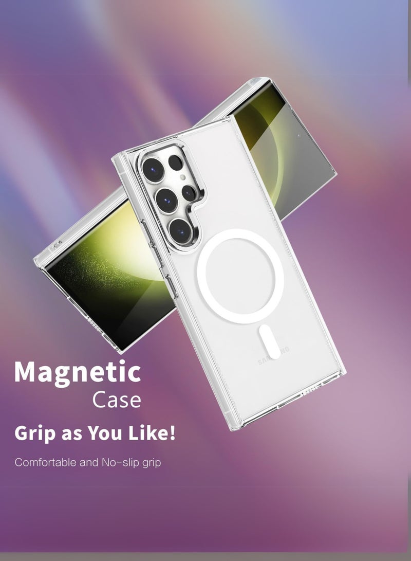 جراب مغناطيسي لهاتف Samsung Galaxy S24 Ultra 5G متوافق مع MagSafe، غطاء هاتف واقٍ مقاوم للصدمات، ظهر من مادة البولي كربونات غير المصفر باللون الأبيض الحليبي (Blur) - Image 4