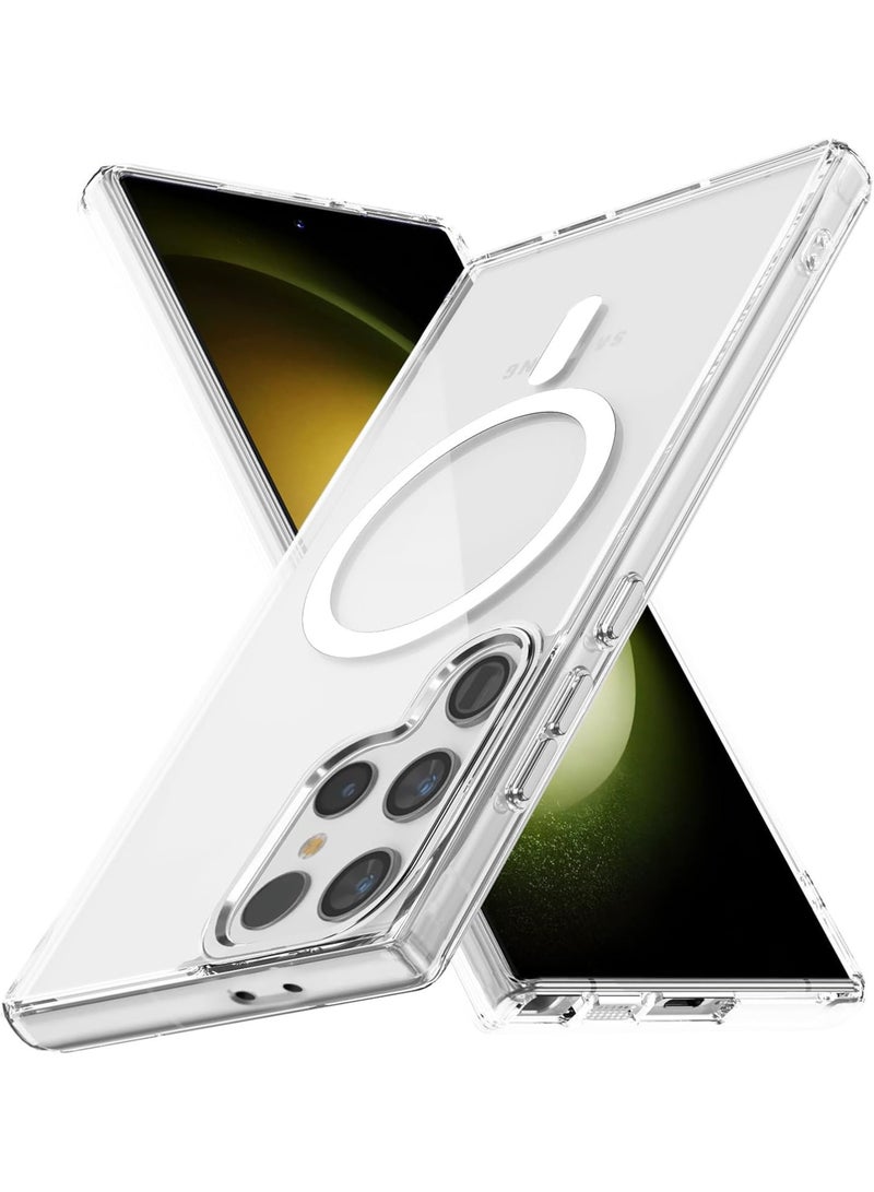 جراب مغناطيسي لهاتف Samsung Galaxy S24 Ultra 5G متوافق مع MagSafe، غطاء هاتف واقٍ مقاوم للصدمات، ظهر من مادة البولي كربونات غير المصفر باللون الأبيض الحليبي (Blur) - Image 1