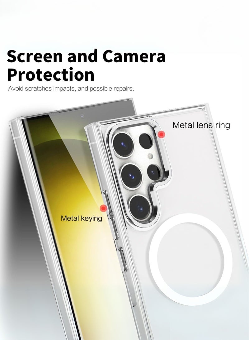 جراب مغناطيسي لهاتف Samsung Galaxy S24 Ultra 5G متوافق مع MagSafe، غطاء هاتف واقٍ مقاوم للصدمات، ظهر من مادة البولي كربونات غير المصفر باللون الأبيض الحليبي (Blur) - Image 2