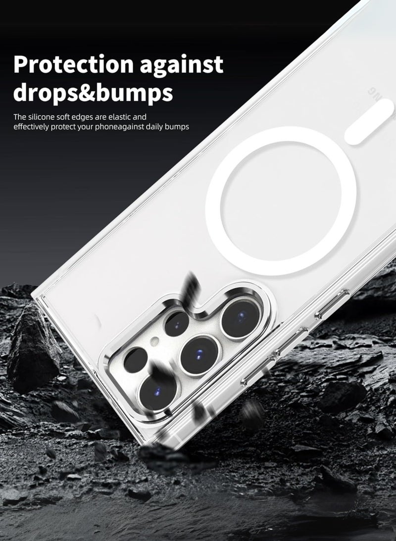 جراب مغناطيسي لهاتف Samsung Galaxy S24 Ultra 5G متوافق مع MagSafe، غطاء هاتف واقٍ مقاوم للصدمات، ظهر من مادة البولي كربونات غير المصفر باللون الأبيض الحليبي (Blur) - Image 3