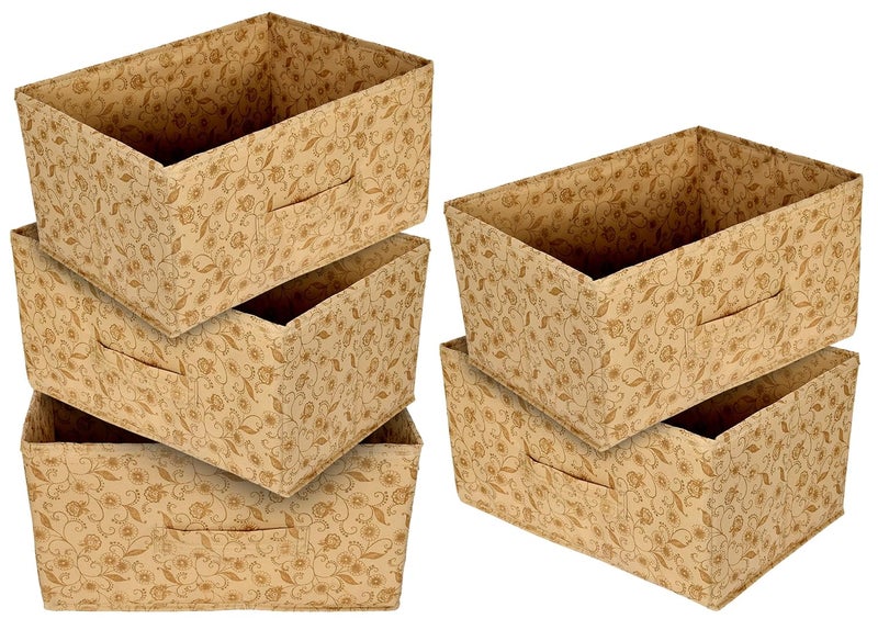 Kuber Industries Kuber Industries Metalic Floral Print Non Woven Fabric 5Replacement Drawer Storage and Cloth Organizer Unit for Closet BeigeKUBMART3486  - Image 2